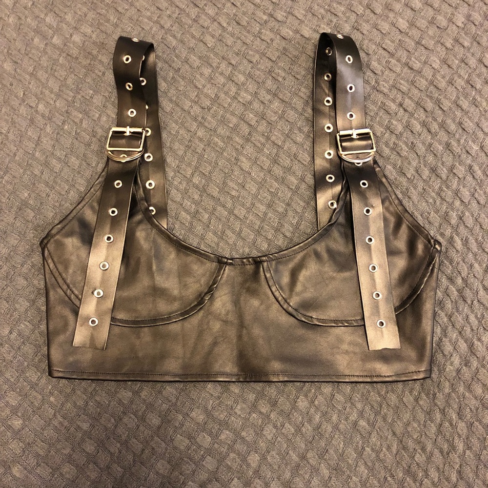 Black Vegan Leather Bustier Crop Top